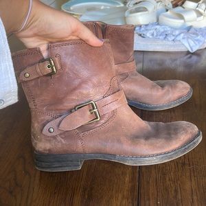 Brown buckle booties